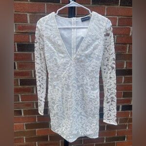 Pretty Little Thing White Paisley Sparkle Mini Dress